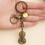 Personalised Vintage Violin Music Theme Keyring with Engraving Initial Daily Use Birthday Christmas Gift for Music Lovers Violin Players 5
