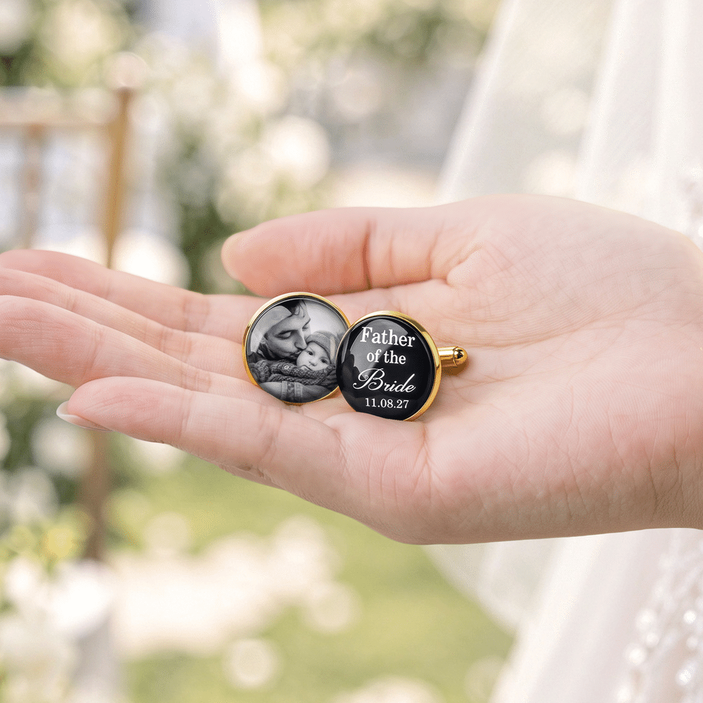 Personalised Exquisite Retro Photo Cufflinks with Text and Date Set of 2 Wedding Rehearsal Dinner Gift for Gift for Dad Father Of The Bride 7