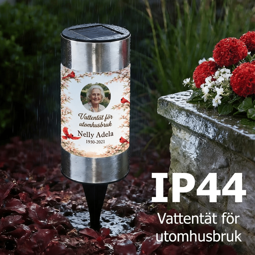 Personlig minneslampa för alla helgons dag gravlykta med solceller eget foto och namn vacker dekoration till kyrkogården 7