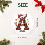 Personalised Elk Plaid Pattern Christmas Initial Waterproof Stickers Labels with Name Gift Decor Christmas Gift for Kids