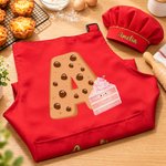 Personalised Biscuit Initial Kid Baking Apron Chef Hat Set with Name and Pocket Kitchen Accessory Daily Use Birthday Gift for Children 3