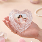 Personalised Heart Embossed Glass Jewellery Box with Photo Wedding Anniversary Gift for Her Girlfriend Wife