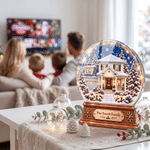 Gepersonaliseerde acrylplaat met 3D-effect: foto van een kristallen bol met huis, voorzien van familienaam – housewarming- en kerstcadeau voor vrienden die naar een nieuw huis zijn verhuisd 2