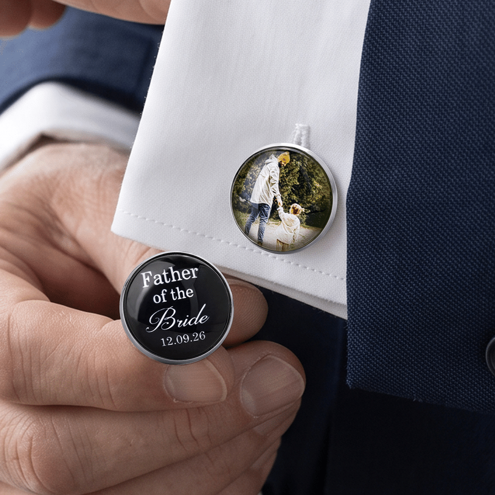 Personalised Exquisite Retro Photo Cufflinks with Text and Date Set of 2 Wedding Rehearsal Dinner Gift for Gift for Dad Father Of The Bride 3