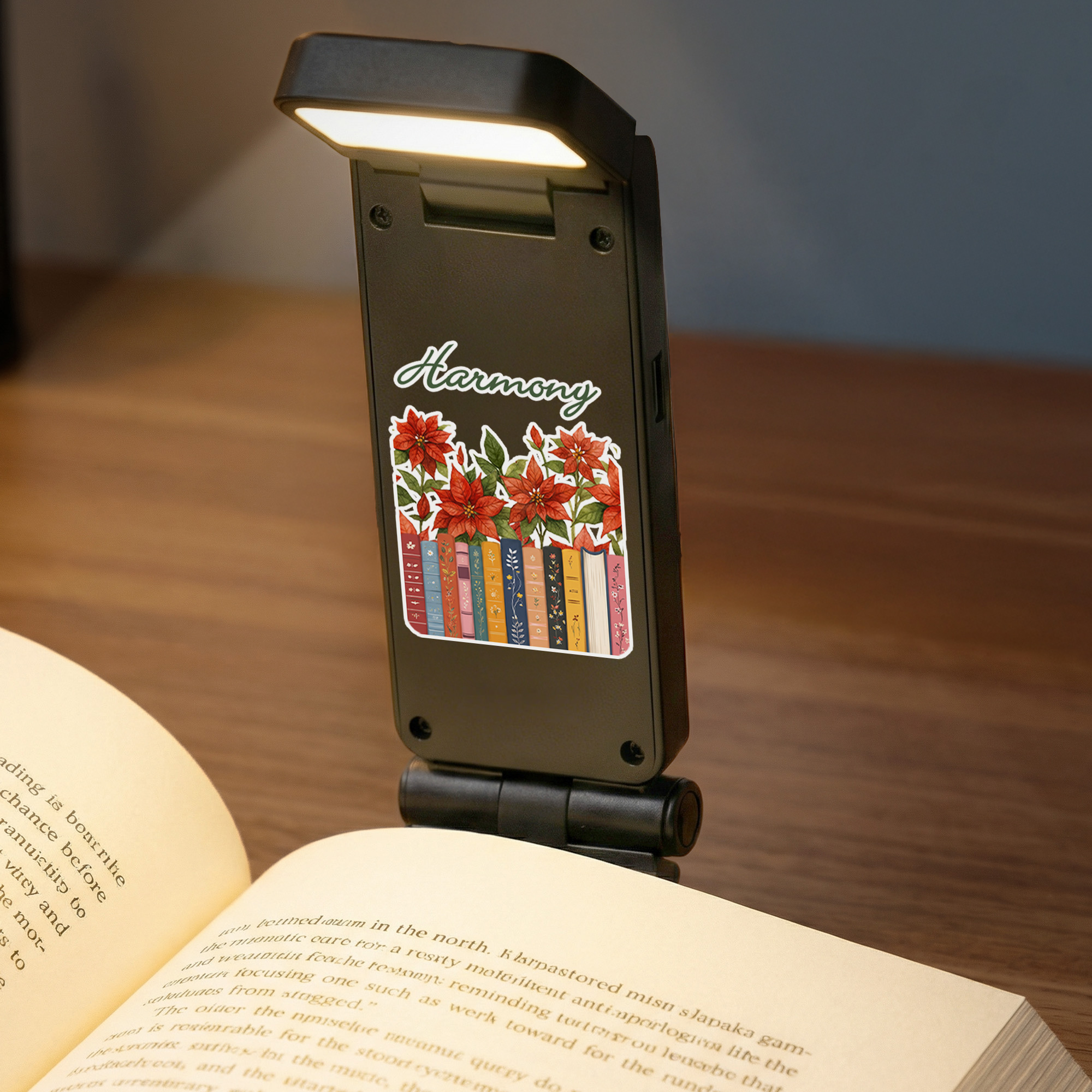 Personalized Birth Flower Book Rechargeable LED Book Light Clip with Name Reading Accessories Birthday Gift for Bookworm Student