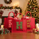 Personalised Christmas Style Initial Large Capacity Jute Tote Bag with Name Christmas Gift for Kids Family 3