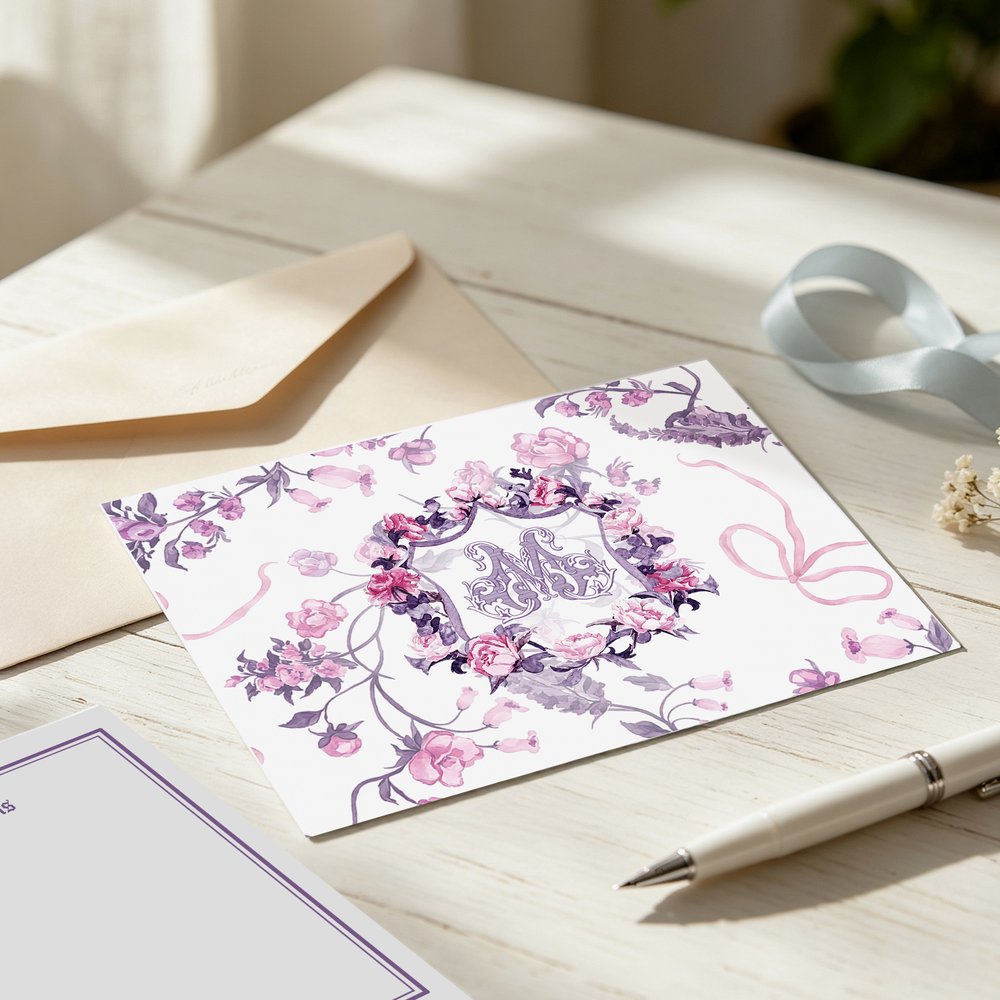 Juego de 20 tarjetas personalizadas con iniciales y motivos florales en acuarela de estilo vintage, con sobre incluido. Regalo de cumpleaños o boda para mujeres 7