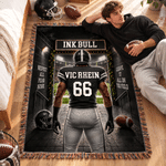 Personalized Multicolor Football Player Back View Soft Tassel Throw Blanket with Team Name and Number Game Day Birthday Gift for Athlete Family