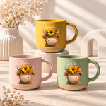 Personalised Sunflower Highland Cow 12 oz Ceramic Mug with Name Daily Use Birthday Gift for Highland Cow Lovers