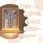 Personalized Cross Bible Verse Birth Flower You Are Loverd Acrylic LED Night Light with Wooden Base Birthday Baptism Gift for Christians Kids