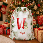 Personalisierte Geschenktüte aus Leinwand mit Kordelzug und Teddybär-Initiale in verschiedenen Größen – Weihnachtsgeschenk für Kinder, Familie und Freunde