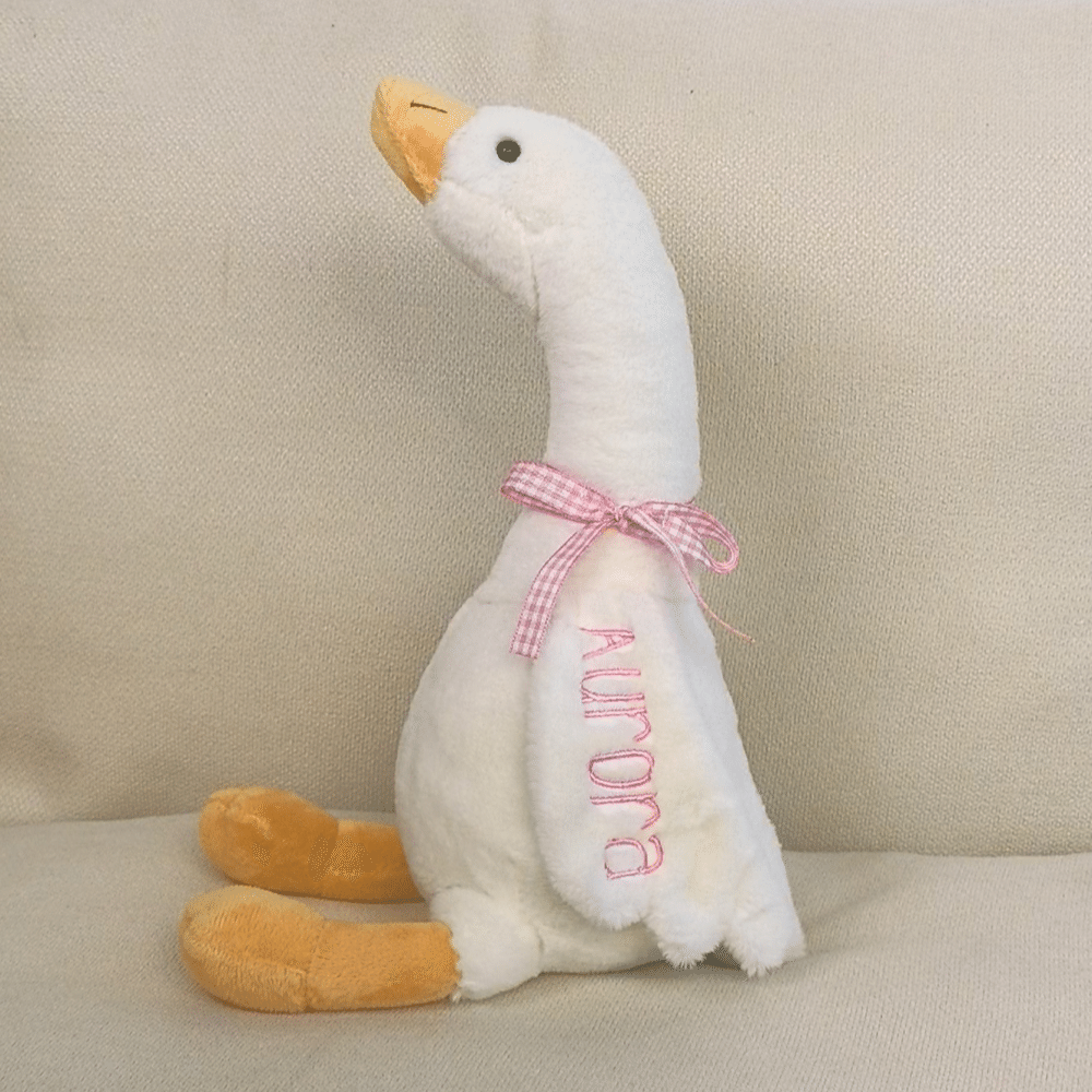Personalised Plaid Ribbon Bow Embroidered Name Cute Baby Goose Plush Toys Nursery Decor Baby Shower Birthday Gift for Baby Kids 5