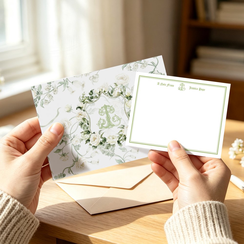 Juego de 20 tarjetas personalizadas con iniciales y motivos florales en acuarela de estilo vintage, con sobre incluido. Regalo de cumpleaños o boda para mujeres 6