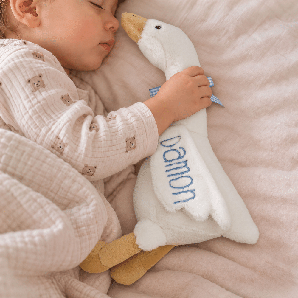 Personalised Plaid Ribbon Bow Embroidered Name Cute Baby Goose Plush Toys Nursery Decor Baby Shower Birthday Gift for Baby Kids 4