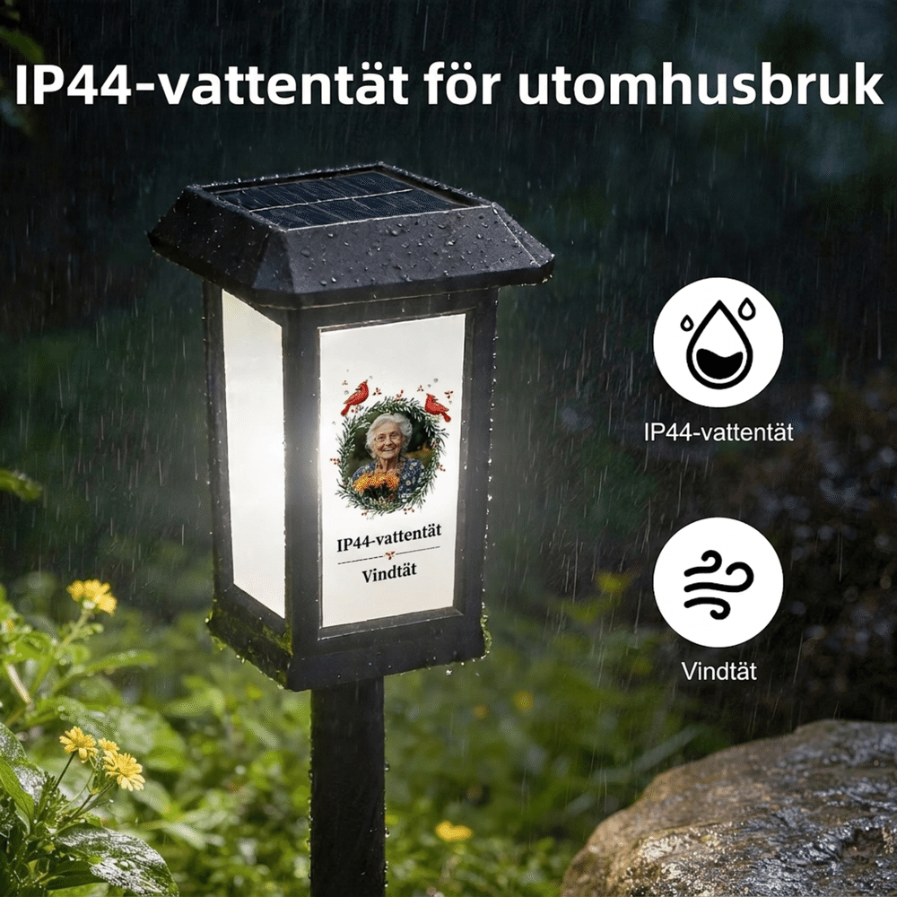 Personlig gravlykta med solceller för alla helgons dag minneslampa med eget foto och namn en vacker hyllning på kyrkogården 7