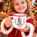 Personalized 3D-Effect Art Photo Holly 12 oz Enamel Mug with Name Christmas Gift for Kids Family Friends