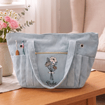 Personalised Retro Style Birth Flower Large Capacity Corduroy Tote Bag with Name Daily Use Birthday Chirstmas Gift for Women Crocheting Enthusiasts 1