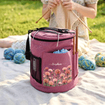 Personalised Birth Flower Oxford Large Cylindrical Yarn Storage Bag with Name Daily Use Birthday Gift for Crochet Lovers Women