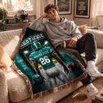Personalized Multicolor Football Player Back View Soft Tassel Throw Blanket with Team Name and Number Game Day Birthday Gift for Athlete Family