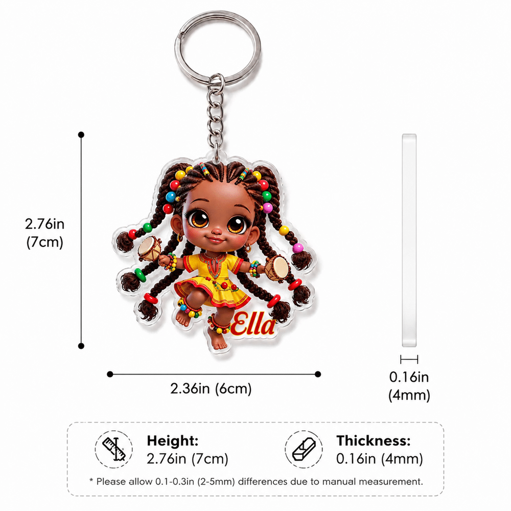 Personalized Cute Cartoon Black Girl  Acrylic Keychain with Name Backpack Decor Birthday Gift for African American Girls 6