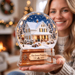 Gepersonaliseerde acrylplaat met 3D-effect: foto van een kristallen bol met huis, voorzien van familienaam – housewarming- en kerstcadeau voor vrienden die naar een nieuw huis zijn verhuisd 3