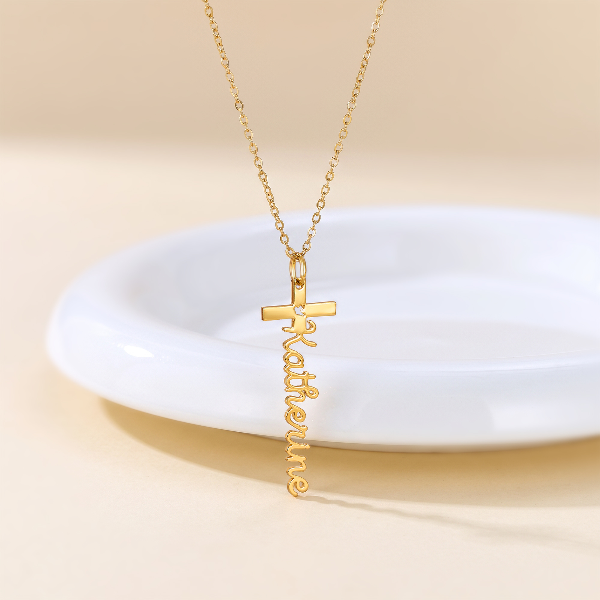 Personalisierte christliche Halskette aus Sterlingsilber mit Kreuz und Namen – zierlicher Schmuck für den Alltag, Taufgeschenk für Christen und Gläubige