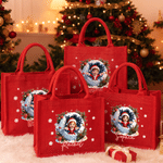 Personalized Christmas 3D-Effect Artwork Large Capacity Red Jute Tote Bag with Name Christmas Party Gift for Kids Family Friends