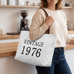 Personalised Vintage Year Large Capacity Canvas Tote Bag with PU Leather Handle Daily Use Anniversary Birthday Gift for Woman Mum Gran