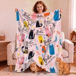 Manta suave personalizada con estampado multicolor de simpáticos gatos y perros de dibujos animados, con nombre; decoración para el hogar; regalo para fiestas navideñas y cumpleaños, ideal para los amantes de las mascotas y sus dueños 5