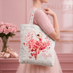 Gepersonaliseerde draagtas met balletdanseres, bloemen en vlinders, grote inhoud, met naam – voor dagelijks gebruik, verjaardagscadeau voor balletliefhebbers