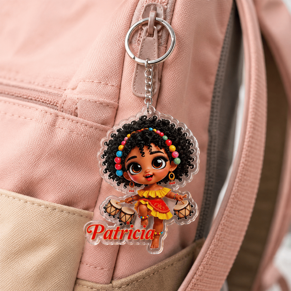 Personalized Cute Cartoon Black Girl  Acrylic Keychain with Name Backpack Decor Birthday Gift for African American Girls 3