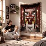 Personalized Multicolor Football Player Back View Soft Tassel Throw Blanket with Team Name and Number Game Day Birthday Gift for Athlete Family