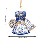 Personalised Blue and White Porcelain Cheerleading Uniform Acrylic Ornament with Name and Team Name Cheer Team Game Day Christmas Gift for Cheerleader