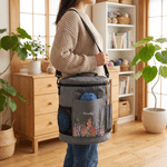 Personalised Birth Flower Oxford Large Cylindrical Yarn Storage Bag with Name Daily Use Birthday Gift for Crochet Lovers Women