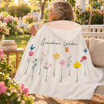 Personalised 1-16 Flowers Butterfly Soft Hooded Blanket with Names and Title Birthday Christmas Gift for Mum Gran Woman
