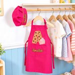 Personalised Biscuit Initial Kid Baking Apron Chef Hat Set with Name and Pocket Kitchen Accessory Daily Use Birthday Gift for Children 6
