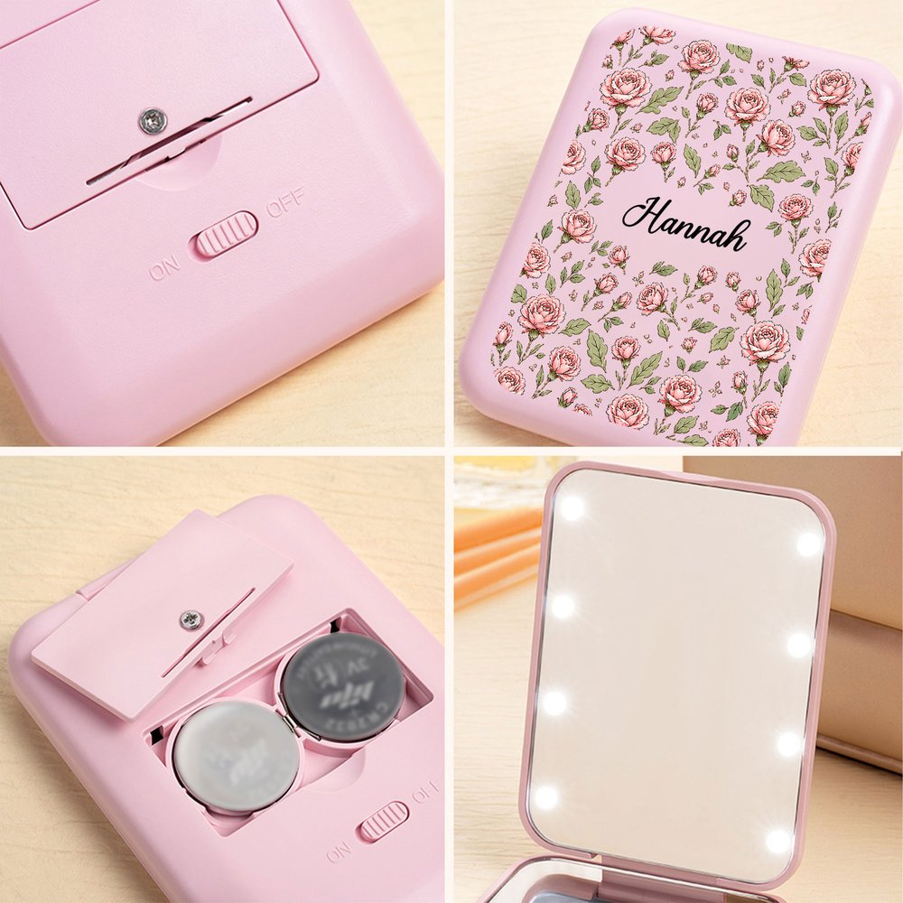 Specchio tascabile da trucco LED personalizzato con motivo acquerellato del fiore del mese di nascita e nome – Regalo per l’uso quotidiano, compleanno o anniversario per una donna o un’amica 6
