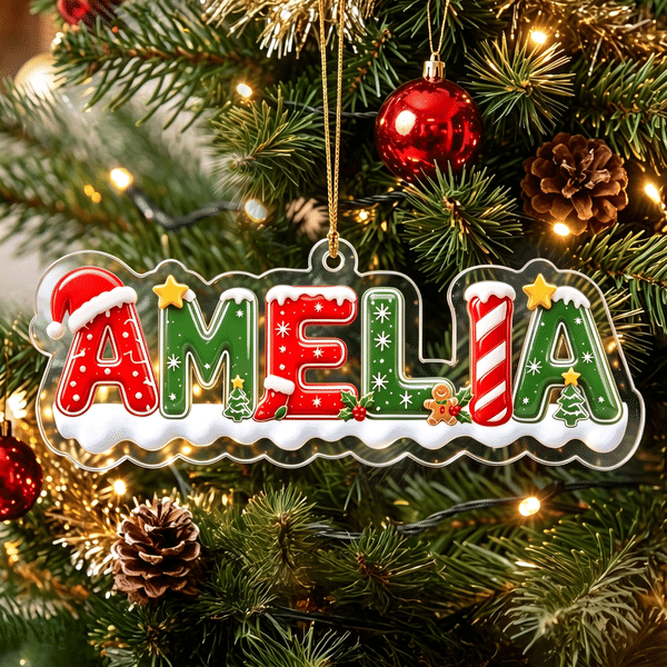 Personlig julprydnad i akryl med namn – julgransdekoration och julklapp till barn, familj och vänner
