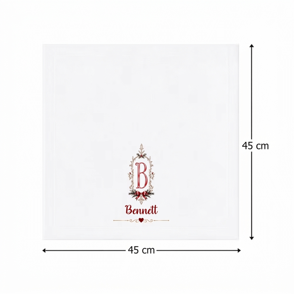 Servilleta de tela navideña personalizada 100% algodón con lazo marco retro e inicial con nombre decoración de mesa regalo de Navidad familiar 8
