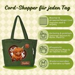 Personalisierter Hochlandrind Cord Shopper | mit Namen | Schultertasche für den Alltag | Geburtstag Geschenk für Frauen
