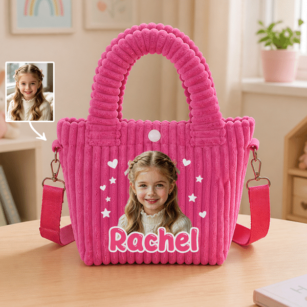 Personalisierte Kinder-Umhängetasche aus Cord mit Foto und „Heart Star“-Cartoon-Figur – Geburtstagsgeschenk für Mädchen
