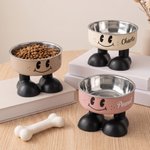 Personalised Cute Smile Face Stainless Steel Heavy Base Raised Pet Feeding Bowl with Name Birthday Gift for  Dog Cat Owners