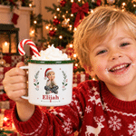 Personalized 3D-Effect Art Photo Holly 12 oz Enamel Mug with Name Christmas Gift for Kids Family Friends