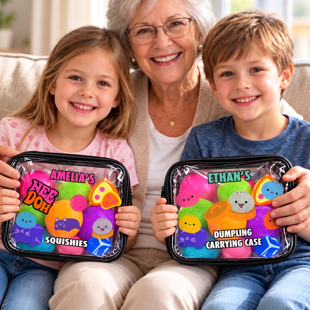 Personalized Cute Cat Toy Dumpling Pattern Clear Tote Bag Storage Bag Set with Name Daily Use Birthday Gift for Kids 5