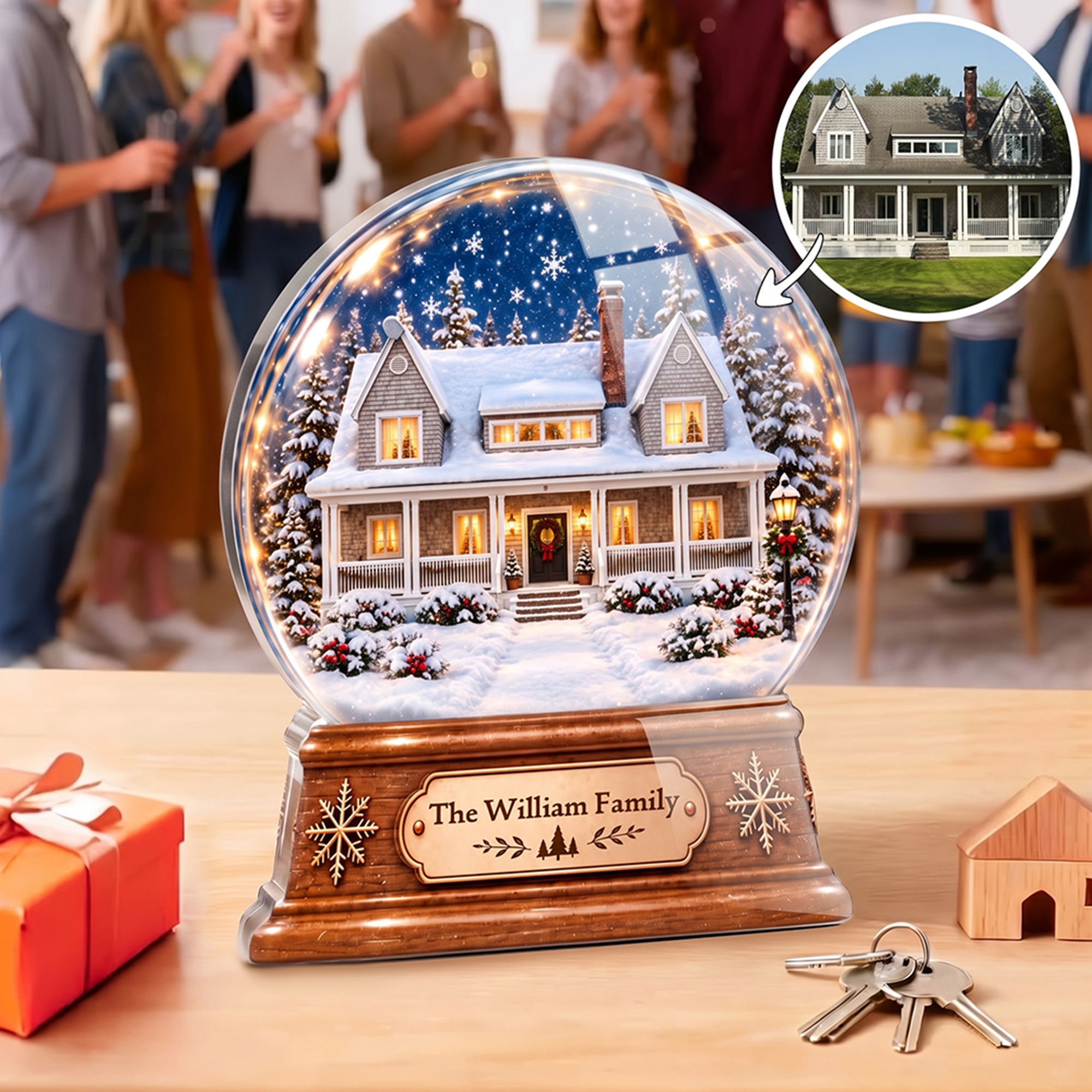 Personalized 3D-Effect Artwork Crystal Ball House Photo Acrylic Plaque with Family Name Housewarming Christmas Gift for New Home Movers Friends