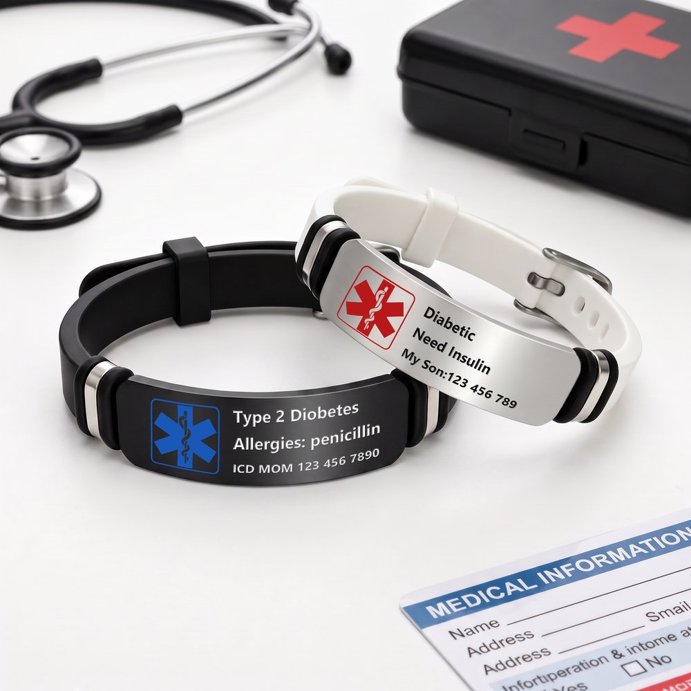 Gepersonaliseerde Star of Life verstelbare medische alarmarmband met ID-plaatje op reis en als medisch cadeau voor familie en kinderen 3