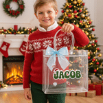 Gepersonaliseerde, doorzichtige cadeauzak met kerstthema, voorzien van naam en lint – kerstcadeau voor kinderen, vrouwen en beste vriendinnen 4