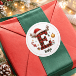 Personalised Elk Plaid Pattern Christmas Initial Waterproof Stickers Labels with Name Gift Decor Christmas Gift for Kids