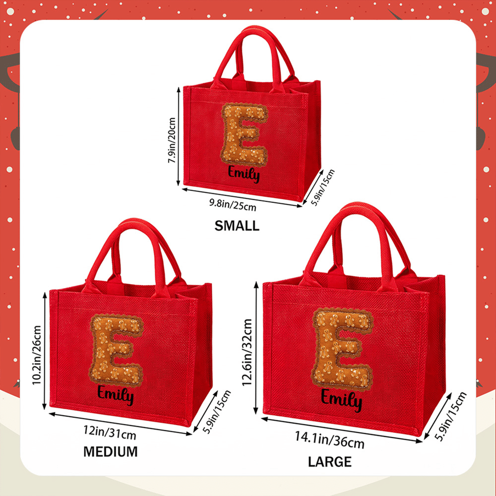 Personalised Christmas Style Initial Large Capacity Jute Tote Bag with Name Christmas Gift for Kids Family 7