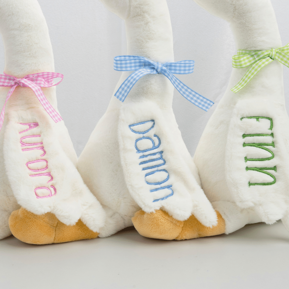 Personalised Plaid Ribbon Bow Embroidered Name Cute Baby Goose Plush Toys Nursery Decor Baby Shower Birthday Gift for Baby Kids 8